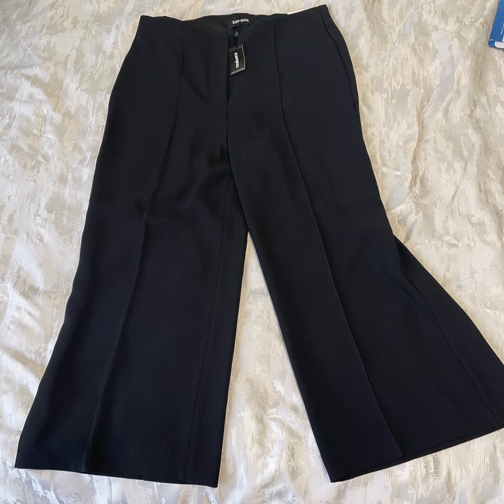 Express Black Cropped Wide-Leg Dress Pants